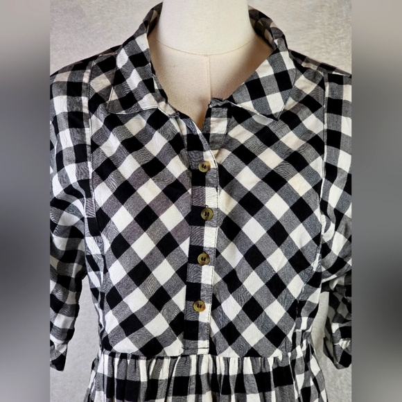 Downeast Gingham Midi Dress Black White Button Front Ruffle Sleeves M - Picture 6 of 9